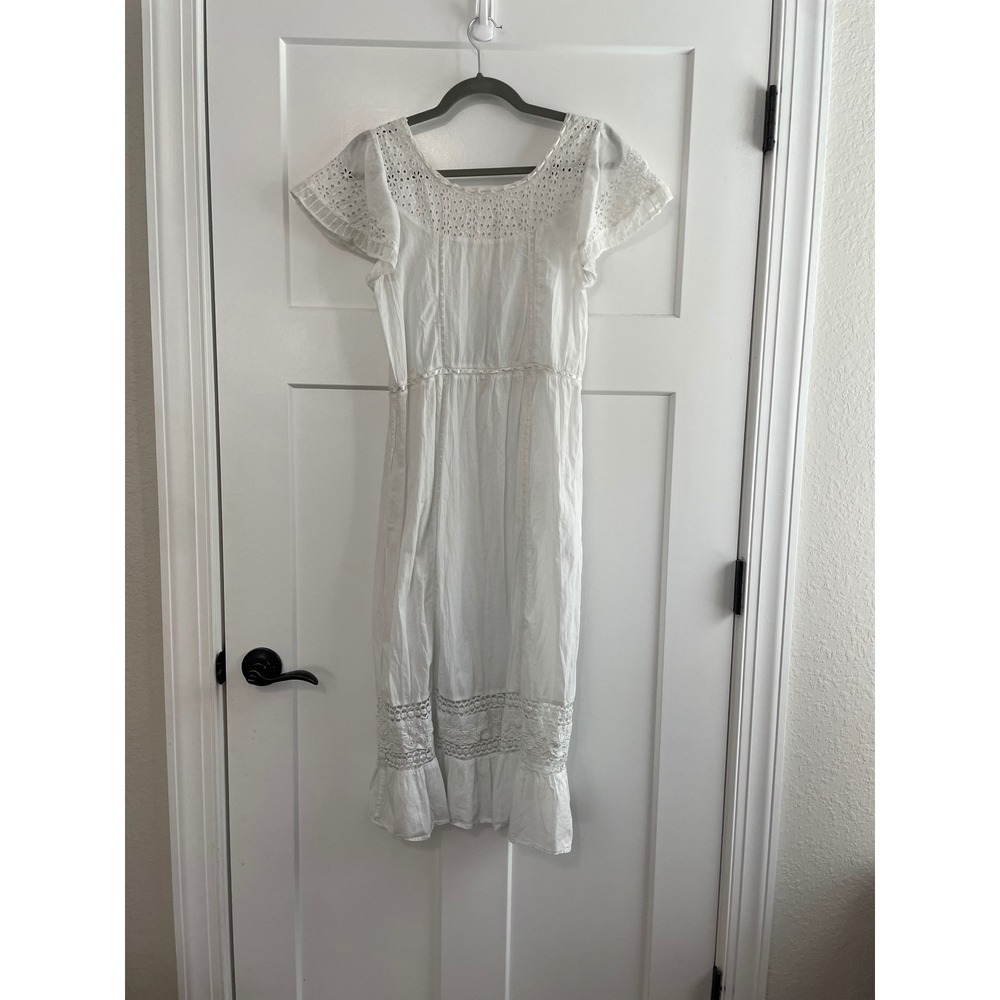 LoveShackFancy White Eyelet Lace Embroidered Midi Dress Flutter Sleeve XS - Picture 11 of 11